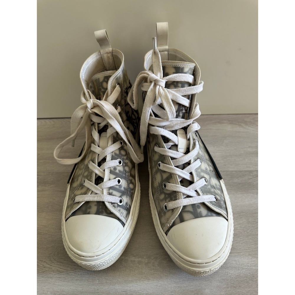 Dior High Top Sneakers Transparent Monogram Canvas Leather Trim sz 40 - Picture 8 of 12